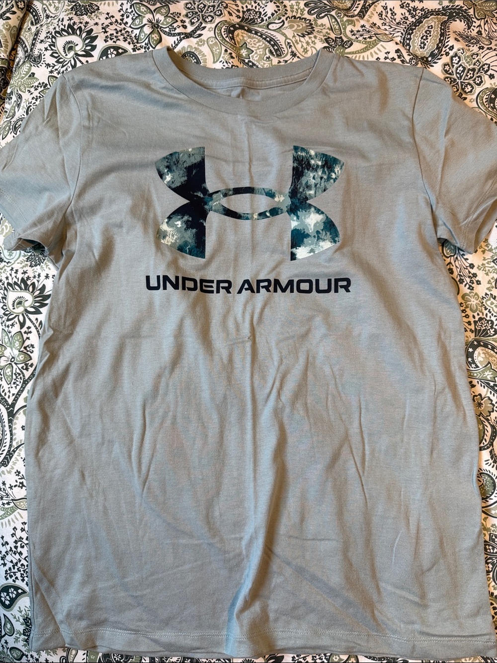 Under Armour Light Gray Short-Sleeve Tee with Blue Camo Logo